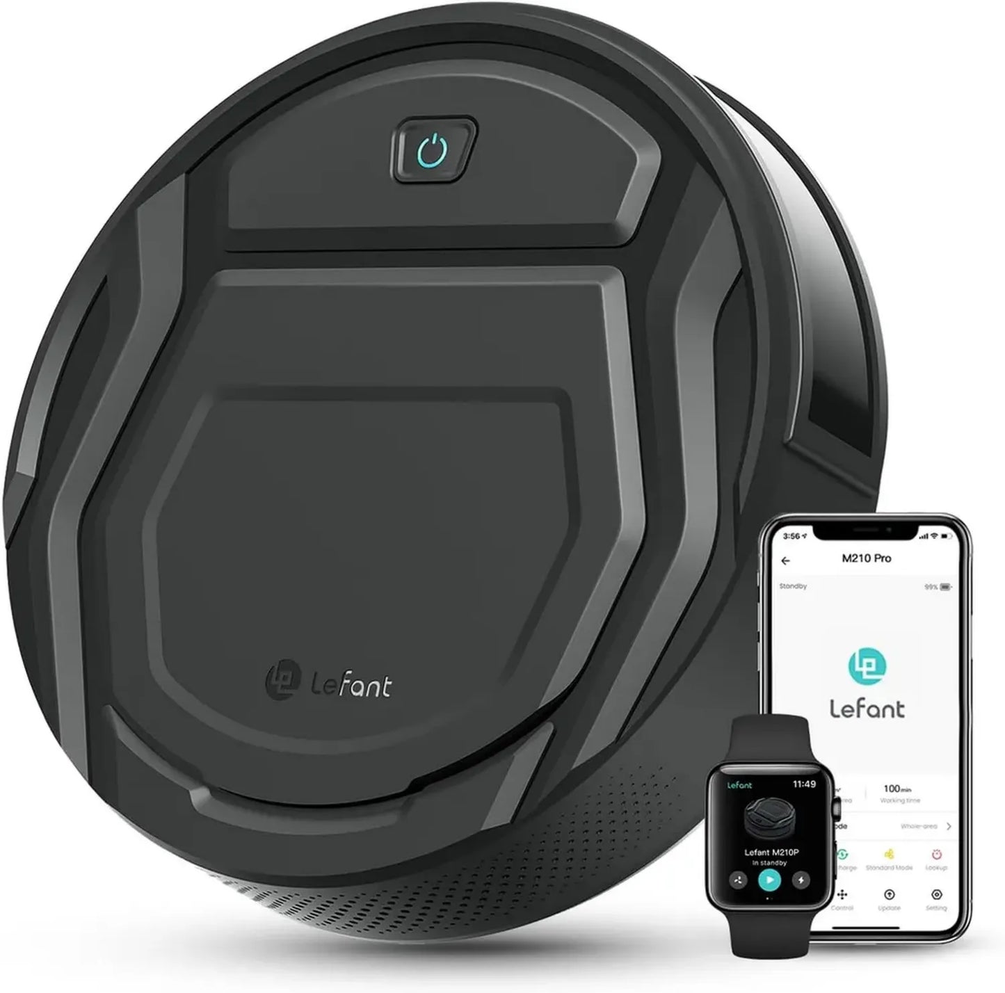 Aspirateur Robot Connecté Lefant M210P, Silencieux et Mince, Compatibilité WiFi/Bluetooth/Alexa, 6 Modes, Auto-Charge, Autonomie 120 min, Spécial Sols Durs et Poils d'Animaux