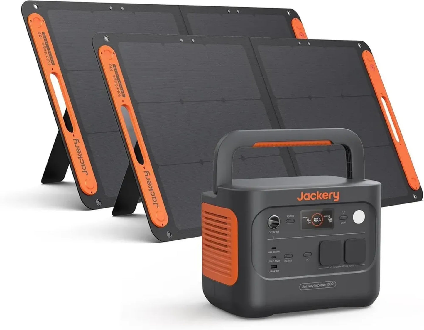 Générateur Solaire Portable Jackery 1000 Plus, Panneaux Solaires 2x100W, Batterie 1070Wh LFP, Sorties 1500W CA & 100W USB-C, Charge Rapide 1 Heure pour Camping et Urgences