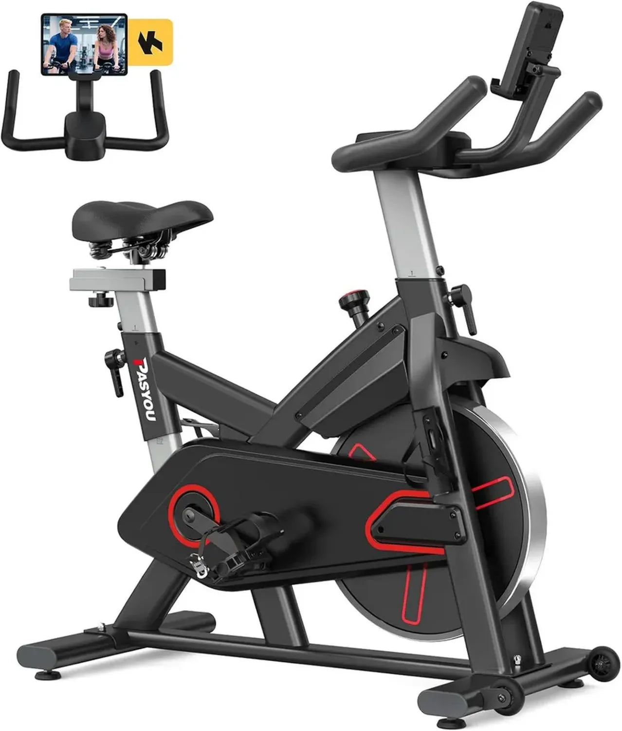 Vélo d'Appartement Pasyou avec Résistance Magnétique, Écran LCD et Support Tablette, Capacité 136 kg