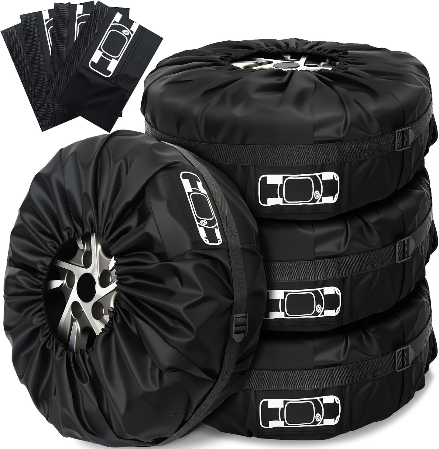 Housses de rangement pour pneus – protection UV, résistant à l'eau, Lot de 4, 19-23 pouces, 80 cm, noir