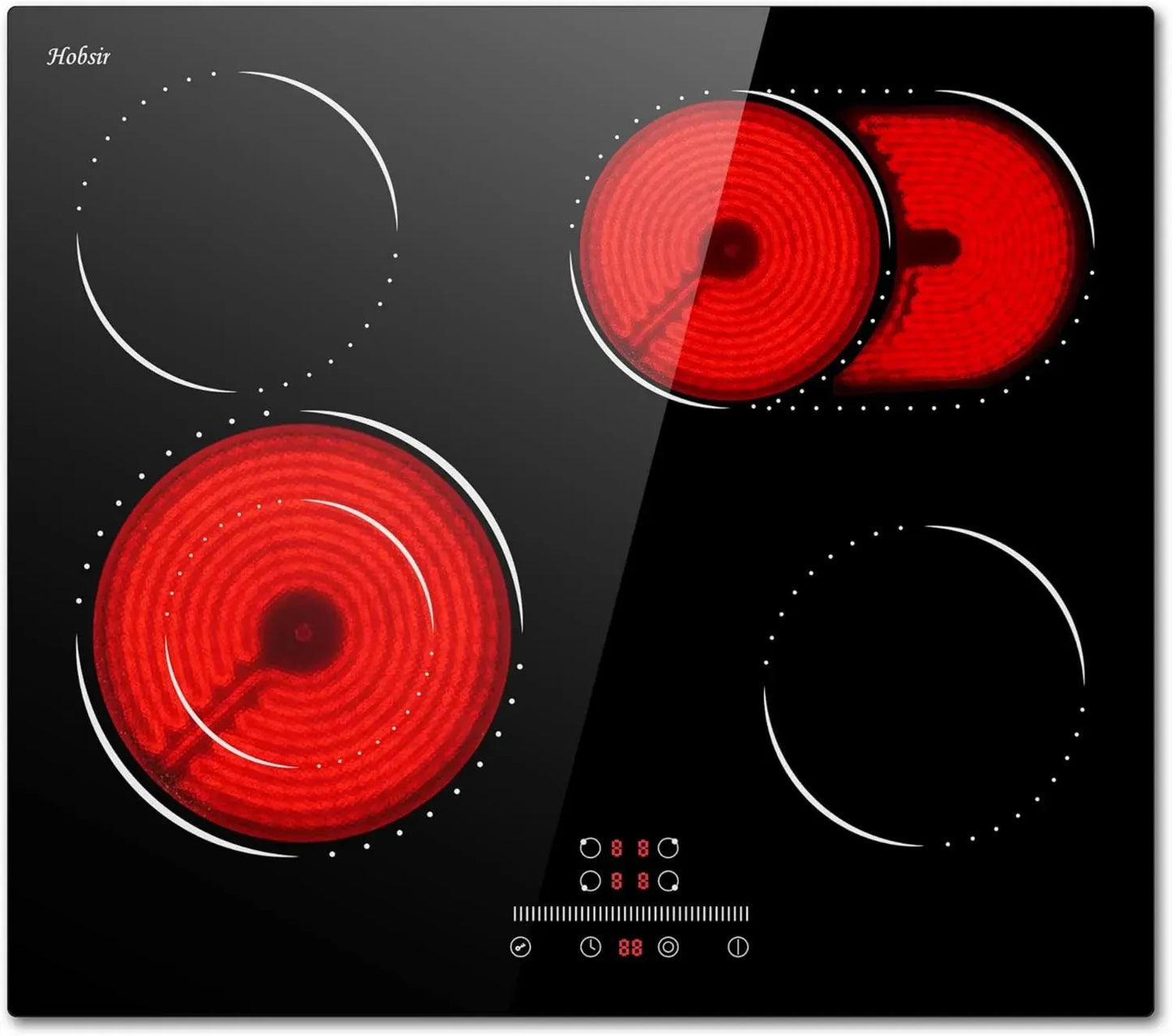 Plaque Vitrocéramique Encastrable 4 Zones 60CM, Commande Tactile, Puissance 6600W, Zone Extensible Gril, Sécurité Enfant, 240V